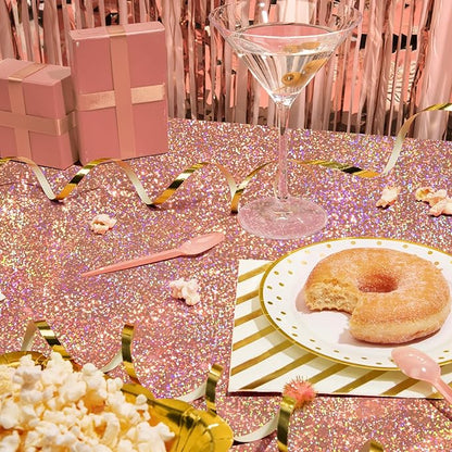 2 pcs Rose Gold Holographic Table Cloth 40" x 108" Shiny Bachelorette Party Decorations Plastic Laser Sparkly Tablecloth Glitter Table Decor for Wedding Anniversary Event Birthday Party Supplies
