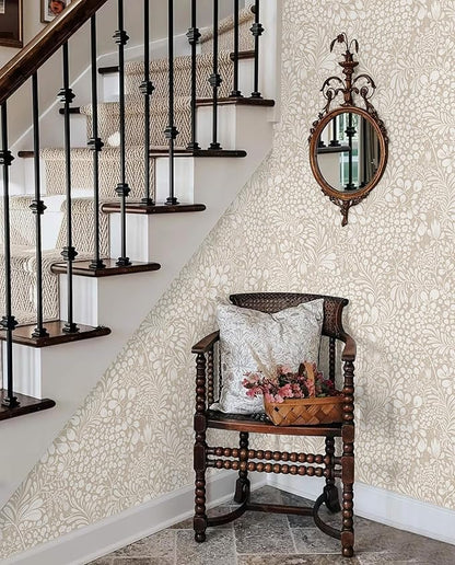 Heroad Peel and Stick Wallpaper Boho Beige Contact Paper 17.3''x393'' Floral Wall Paper Removable Self Adhesive Wallpaper for Cabinet Bedroom Living Room Entryway Walls Bathroom Waterproof Vinyl Roll