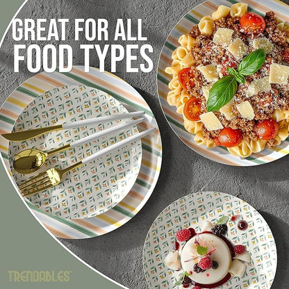 Trendables Heavy Duty Paper Plates Set For 16 Guests - 16 Each Of 8-inch And 10-inch Disposable Plates For Party - Fancy 32 Piece Dinnerware Set For All Occasions | Floral Design, Folk