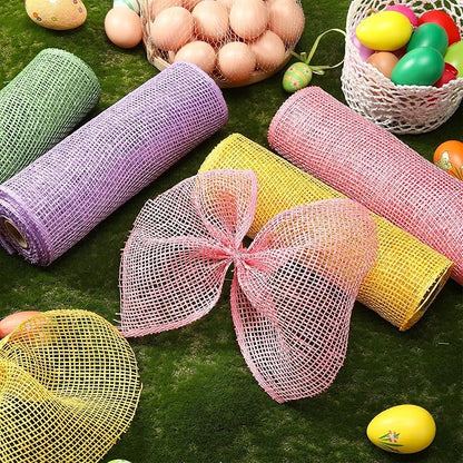 Chuangdi 4 Rolls Easter Poly Burlap Mesh Poly Burlap Deco Ribbon Mesh Roll for Spring Summer DIY Flower Wreath Garland, 10 Inch