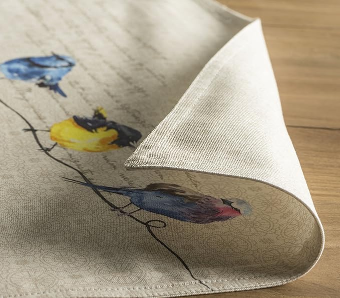 Maison d' Hermine Placemats Set of 4 100% Cotton Washable Cloth Place Mats, Reusable Table Mats for Kitchen Dining Decoration, Party, Wedding, Restaurant Spring/Summer (Birdies On Wire, 13" x 19")
