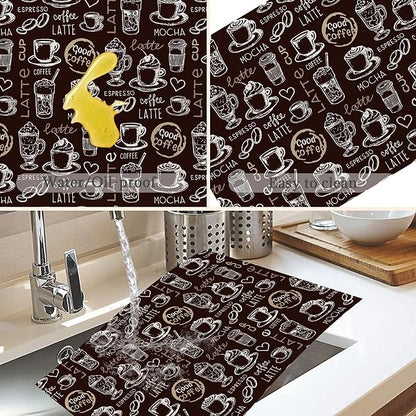 Coffee Placemats Set of 6,Washable Heat Resistant 12×18 Inch Linen Table Mats Funny Place Mats for Party Outdoor Dining Décor
