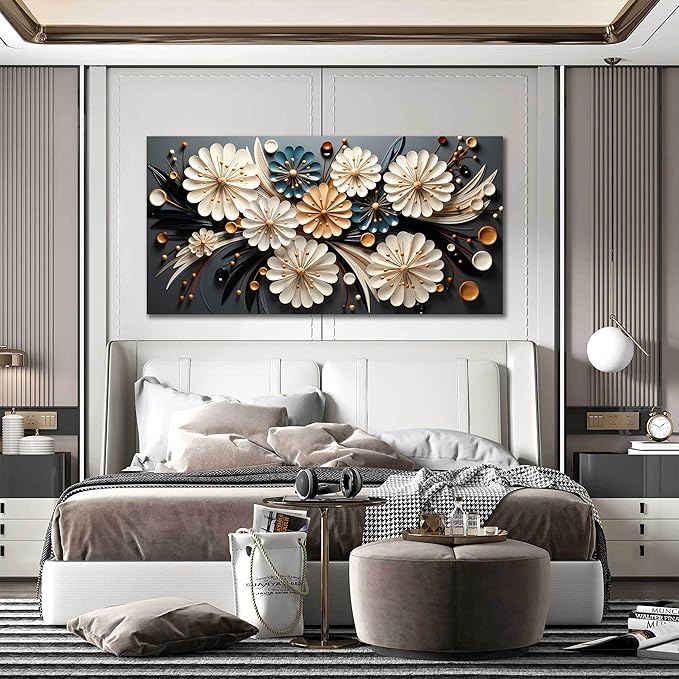 Large Wall Art for Living Room Bedroom Home Office Gold Flower Pictures Wall Art Modern Floral Artwork Framed Wall Decor Canvas Prints 24x48 In