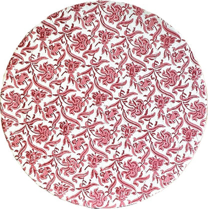 ATOSII Red Bloom 100% Cotton Round Tablecloth, Handblock Print Floral Table Cloth for Kitchen Dining Linen I Parties, Weddings, Outdoors, Easter, Thanksgiving I Fall Home Decor 72" Inches Round