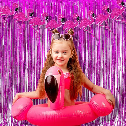 BRAVESHINE Hot Pink Tinsel Foil Fringe Curtains - 2Pcs 3.2x8.2ft Metallic Party Streamers Backdrop for Christmas Girl Birthdays Bridal Shower Bachelorette Engagement Hawaiian Luau Party Decorations