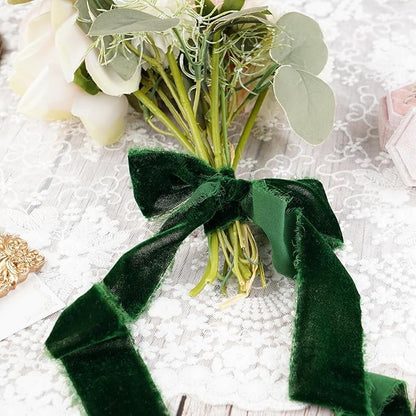 Dark Green Velvet Ribbon for Christmas Tree Decorations Frayed Silk Velvet Ribbon 1.5 Inch for Gift Wrapping, Christmas Tree, Wedding Vow Books -3yards