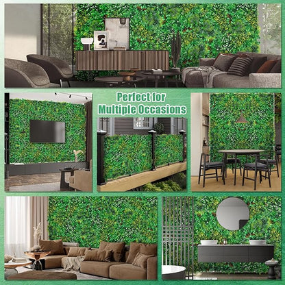 Artificial Grass Wall Panels, 20''x20'' 6pcs Boxwood Wall Panels with Tropical Leaves, Faux Greenery Privacy Fence Screen, Grass Backdrop for Outdoor Indoor Garden Birthday Wedding Decor
