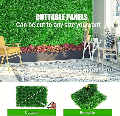 24PCS Boxwood Panels, 24"x16" Artificial Boxwood Hedge Panels, Grass Wall Panels, UV Protected Suitable for Garden, Fence, Backyard Wall Decoration