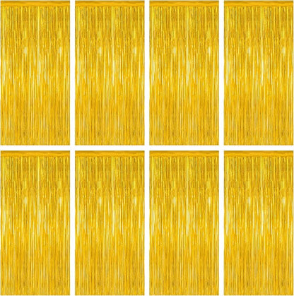 8 Pack 2025 Graduation Party Decorations, 3.28 FT x 7.05 FT Gold Backdrop, Metallic Graduation Photo Backdrop Grad Foil Curtains Party Streamer, Class of 2025 Decorations Grad Decor