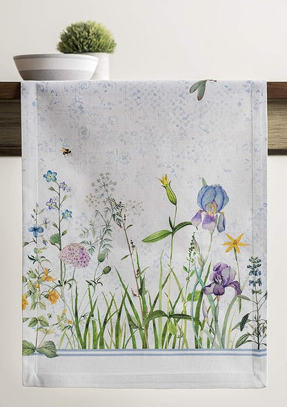 Maison d' Hermine Table Runner 100% Cotton Single Layer Table Runners 72 inches Long Decorative for Home Kitchen Dining Party Wedding Bridal Shower Spring Summer (Fleurs De Mai, 14.50" x 72")