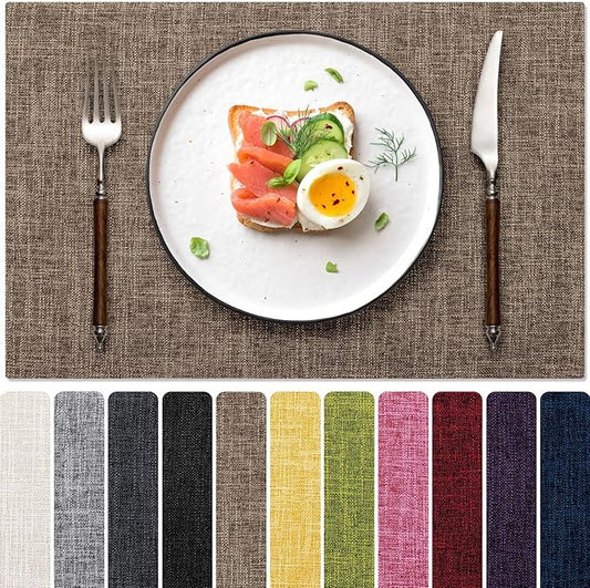 Blue Forest Placemats Set of 8, Dual-Layered Thickened Faux Linen Cloth Place Mats Heat Resistant Machine Washable Wrinkle Free Table Mats Indoor/Outdoor (Burlap)