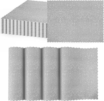 100PCS 10 * 14'' Matte Silver Scalloped Paper Place Mats Disposable Rectangle Placemats Doilies Place Mats Bulk Table Chargers Birthday Wedding Holiday Banquet Party Table Decor