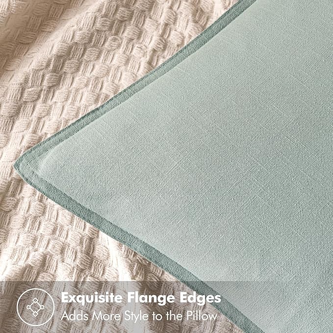 MIULEE Decorative Linen Euro Sham Pillow Covers 22x22 Inch Aqua Green Boho Farmhouse Neutral Couch Throw Pillows for Bed Pack of 2 Accent Modern Pillowcase Summer Sofa Livingroom Home Decor