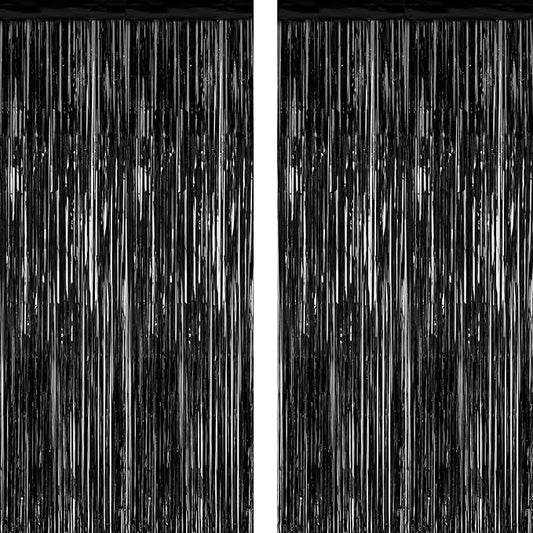 2 Pack 2025 Graduation Party Decorations, 3.28 FT x 7.05 FT Black Backdrop, Metallic Graduation Photo Backdrop Fringe Curtains Tinsel Backdrop Foil Streamer, Grad Party Supplies Photo Booth Props