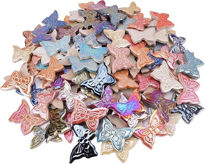 Irregular & Butterfly Mosaic Tiles for Crafts – 1.5 lb Bulk Pack (580g Irregular Tiles + 100g Butterfly Pieces), Assorted Colors, Shapes & Sizes for DIY Art & Home Decor