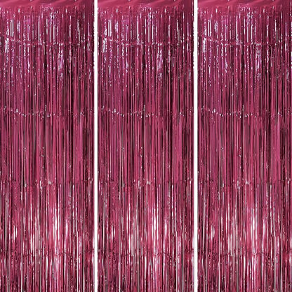 3 Pack 3.3 x 8.2 ft Burgundy Foil Fringe Backdrop Curtains, Tinsel Streamers Party Decorations, Fringe Backdrop, Door Shimmer for Graduation, 70s, 80s, 90s Party