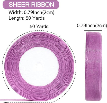 3/4 Inch x 50 Yards Sheer Organza Ribbon Chiffon Ribbon for Gift Wedding Flower Bouquet Wrapping Decorations Crafts (Lavender Purple)