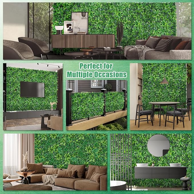 Grass Wall Panels Set of 6, Artificial Hedge Panels Greenery Wall, UV Protected Faux Grass Backdrop Privacy Fence Screen, Greenery Wall for Outdoor Indoor Garden Birthday Wedding Decor