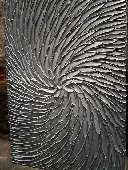 YaSheng Art - 3D Abstract Art Oil Paintings on Canvas Texture Silver Gray Color Abstract Artwork Modern Home Decor Canvas Wall Art Ready to Hang for Living Room Bedroom 24x36inch