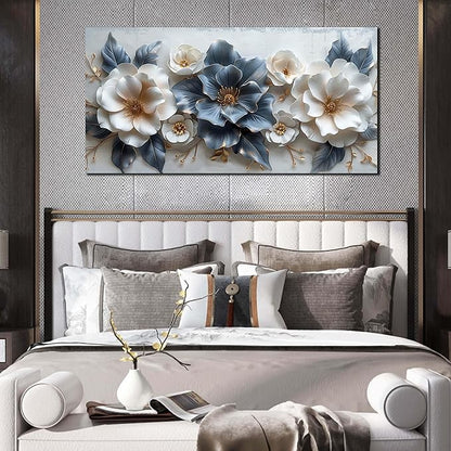 Blue and White Flower Pictures for Living Room Teen Bedroom Decor for Girls Wall Art for Women Office Decor Size 24" x 48"
