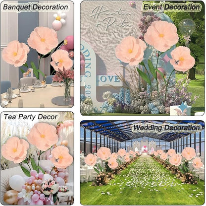 5.8 Ft Giant Artificial Flowers,Large Paper Flower,Huge Poppy Flowers Decoration for Wedding,Hotel,Office,Window Display and Home Farmhouse Decor(Champagne)