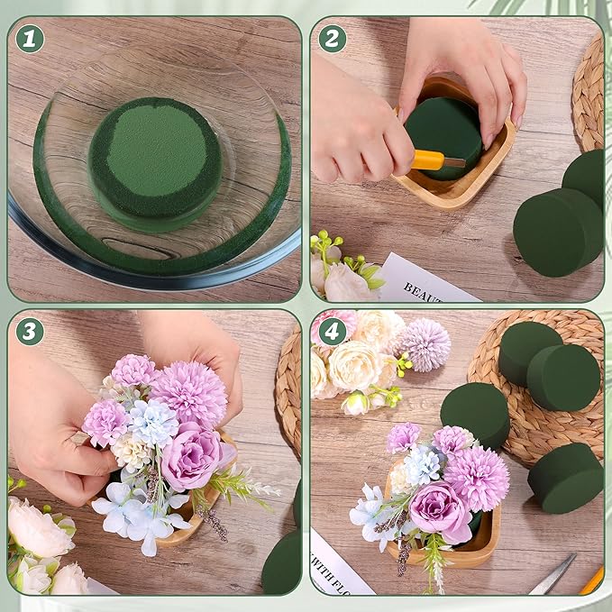 9 Packs Round Floral Foam Blocks Green Wet Dry Flower Foam Bricks 3.15 Inch DIY Flower Arrangement Supplies Kit Florist Block for Aisle Flowers Wedding Party Decorations