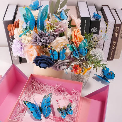 SAOROPEB 3D Butterfly Wall Decor, 24 Pcs Double Layer Butterfly Decorations for Party Decorations Locker Decor Refrigerator Decal, Reusable (Blue)