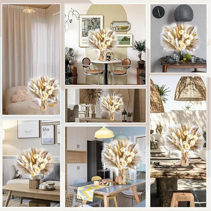 Boho Decor Bouquet - Artificial Flowers and Pampas Grass Decor kit,Mix Dried Flower Arrangement Bunny Tail Home Table Rustic Farmhouse Bedroom Decor