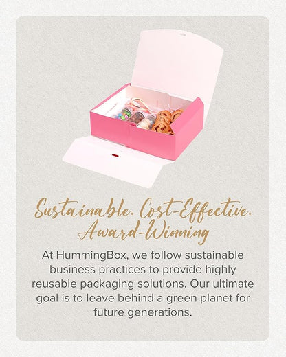 HummingBox Pink Gift Box Set of 16 - Gift Boxes for Presents & gifting on weddings, birthdays & more - Easy to Assemble Pink Gift Boxes With Lids & Ribbon Closure - Decorative Boxes With Lids
