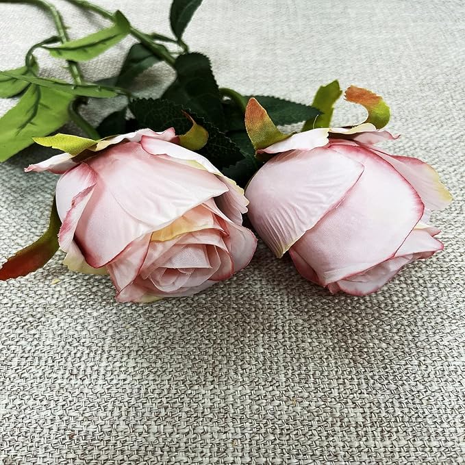 Flojery 10pcs Artificial Rose Flowers Long Stem Fake Silk Roses for DIY Wedding Bouquet Table Centerpiece Home Decor (Light Pink)