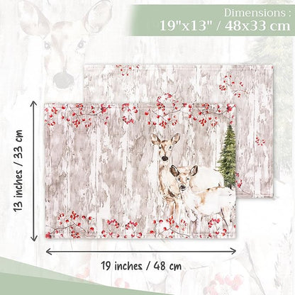Maison d' Hermine Placemats Set of 4 100% Cotton Washable Cloth Place Mats, Reusable Table Mats for Thanksgiving Christmas Decorations Kitchen Dining Party Wedding (Mountain Life, 13" x 19")