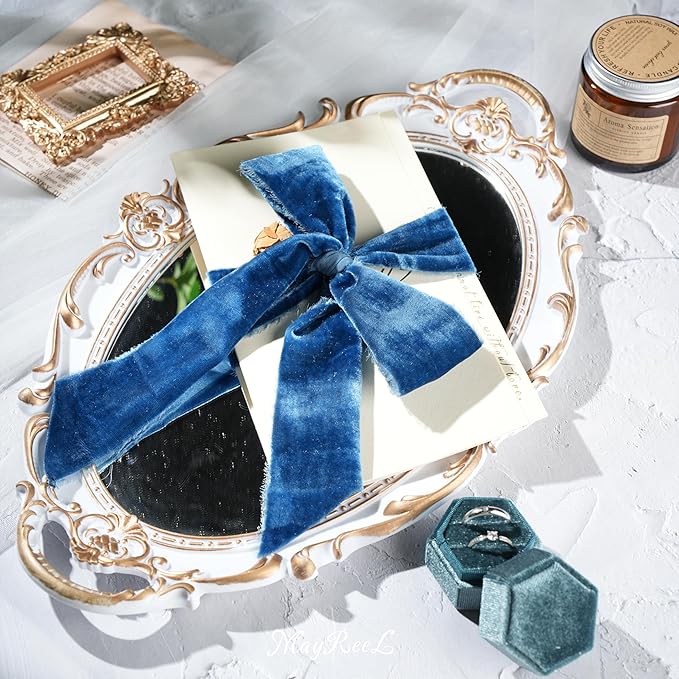 MAYREEL 2 Inch Blue Velvet Ribbon Hand Torn Navy Blue Silk Frayed Edge for Bridal Bouquets Invitations Wedding Vow Books Gift Baskets Hair Bows 3 Yards