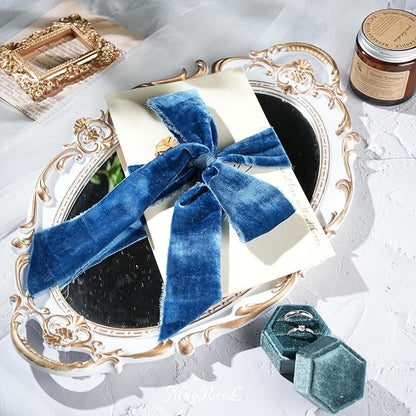 MAYREEL 2 Inch Blue Velvet Ribbon Hand Torn Navy Blue Silk Frayed Edge for Bridal Bouquets Invitations Wedding Vow Books Gift Baskets Hair Bows 3 Yards