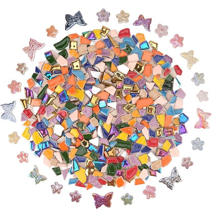 1.5 lb Ceramic Tiles for Mosaics - (Irregular, Flower & Butterfly Mix), Ceramic Mosaic Tiles for Crafts, DIY Art Project & Home Decor