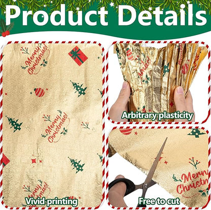 Adnee 10 Yard Floral Foil Plant Pot Covers,Matte Texture Christmas Plant Pot Foil with Patterns,Golden Floral Pot Wrapping Paper for Christmas Home Flower Pot DIY decor