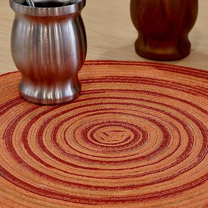 Youyi Better Lifes Round Braided Placemats Set of 6 Colorful Washable Durable Placemats Non-Slip 15 Inch Red-Orange Woven Table Mats for Dining Tables Holiday Party Decoration