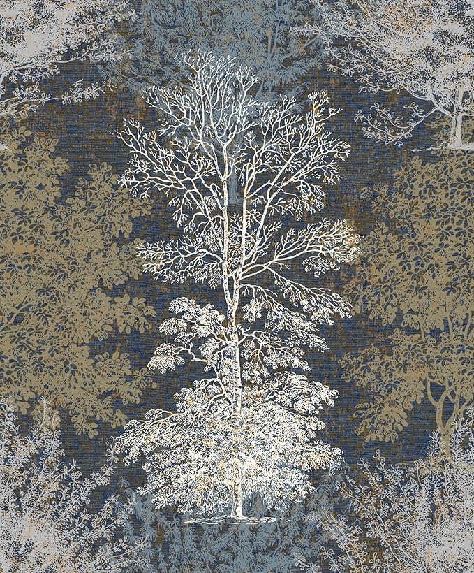 Vintage Forest Peel and Stick Wallpaper - Hand Drawn Tree Mural for Bathroom, Bedroom Walls, Cabinets, Shelves - 17.71"*236.2