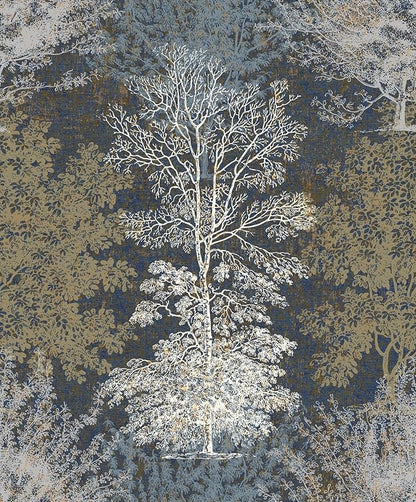 Vintage Forest Peel and Stick Wallpaper - Hand Drawn Tree Mural for Bathroom, Bedroom Walls, Cabinets, Shelves - 17.71"*236.2