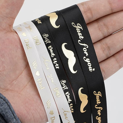 MEEDEE Happy Father's Day Ribbon Fathers Day Decorations Gift Box Wrapping Paper Decor Thank You Satin Thin Ribbon Assorted Black Satin, 5 Rolls with 10 Yards Each Total 50 Yards