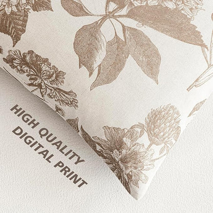 Foindtower Set of 2 Linen Floral Throw Pillow Covers Neutral Vintage Print Decorative Cushion Covers Farmhouse Boho Home Decor for Sofa Chair Couch Bedroom Living Room,24×24 Inch,Light Brown