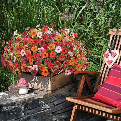 Fall Mums Artificial Flowers for Outdoors Potted, 12 Bundles Fake Fall Daisy Flower with Realistic Eucalyptus Leaves, Fake Plants for Greenery Boxwood Porch Patio Garden Pot Courtyard
