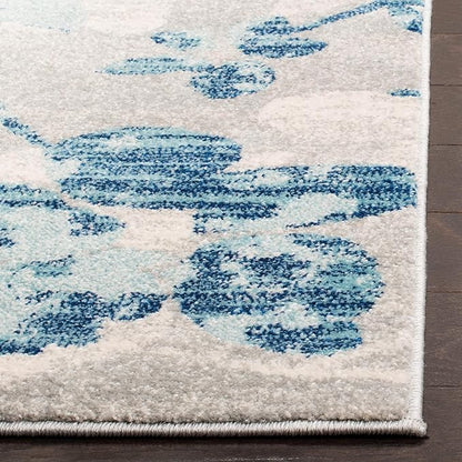 SAFAVIEH Evoke Collection 2'2" x 4' Grey/Light Blue EVK236J Floral Non-Shedding Living Room Bedroom Accent Rug