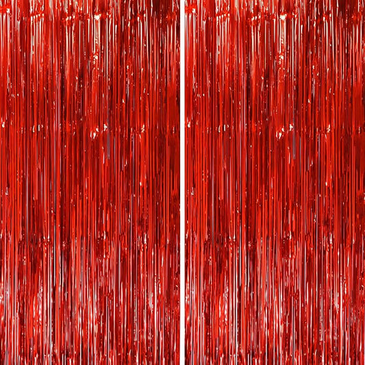 2 Pack Red Foil Fringe Backdrop Curtains, Tinsel Streamers Birthday Party Decorations, Fringe Backdrop for Graduation, Baby Shower, Gender Reveal, Disco Party