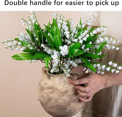 6in Ceramic Flower Vase with Handle - Small Short Terracotta Vases - Vintage Porcelain Vase for Home Decor - Christmas Decorative Farmhouse Vase Living Room Shelf Table, Lyeec