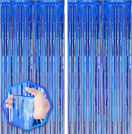 2 Pack Blue Foil Fringe Backdrop Curtains, Tinsel Streamers Birthday Party Decorations, Fringe Backdrop for Graduation, Baby Shower, Gender Reveal, Disco Party