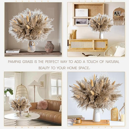 WILD AUTUMN Fluffy Boho Decor Dried Grass - Dried Pampas Grass Short pompas Grass Vase Filler Dried Flowers Wedding Home Table Rustic Farmhouse Decor