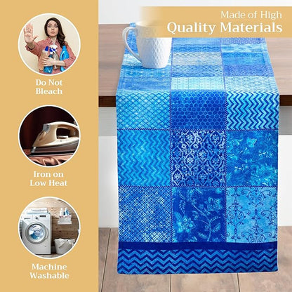 Maison d' Hermine Table Runner 100% Cotton Double Layer Table Runners 72 inches Long Decorative for Kitchen Dining Party Baby Shower Wedding Bridal Shower Spring Summer (Indigo Love, 14.50" x 72")