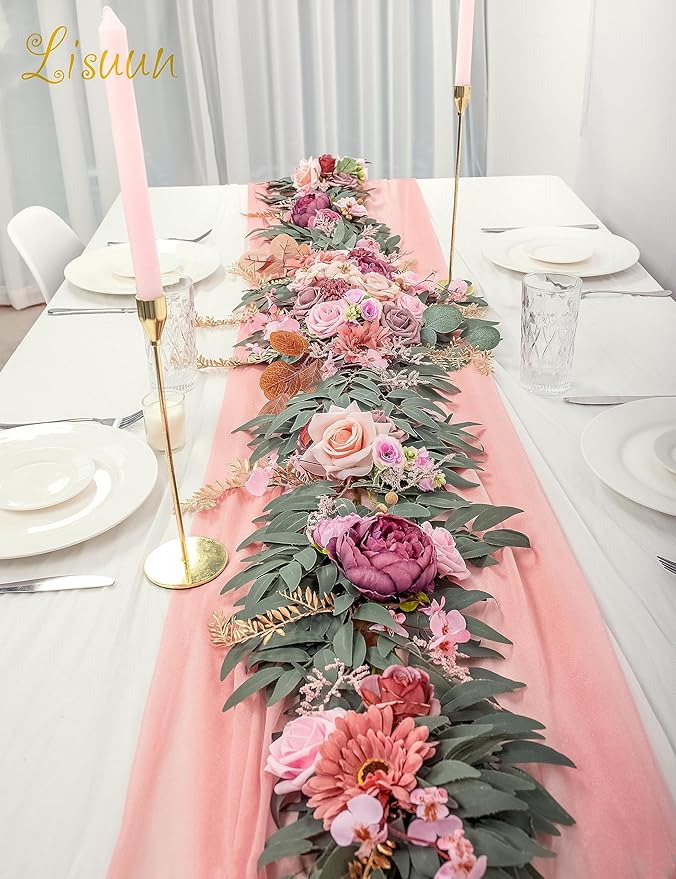9FT Wedding Arch Flower Garland, Handmade Wedding Table Decorations,Head Table Floral Decor for Noble and Charming Wedding Ceremony