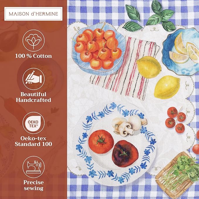 Maison d' Hermine Placemats Set of 4 100% Cotton Washable Cloth Place Mats, Reusable Table Mats for Kitchen Dining Decoration, Party, Wedding, Restaurant Spring/Summer (Gourmand, 13" x 19")