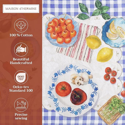 Maison d' Hermine Placemats Set of 4 100% Cotton Washable Cloth Place Mats, Reusable Table Mats for Kitchen Dining Decoration, Party, Wedding, Restaurant Spring/Summer (Gourmand, 13" x 19")
